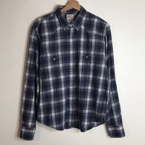 Lucky brand sportswear mens western snap button plaid long sleeve shirt size L